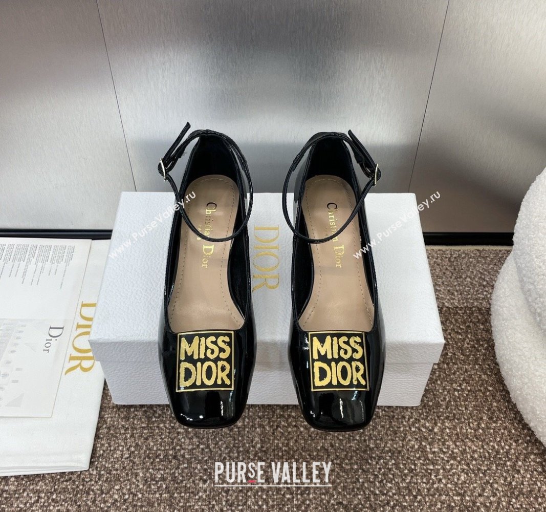 Dior Miss Dior Pump 3.5cm with Ankle Strap in Patent Calfskin Black 2024 (JC-240930006)