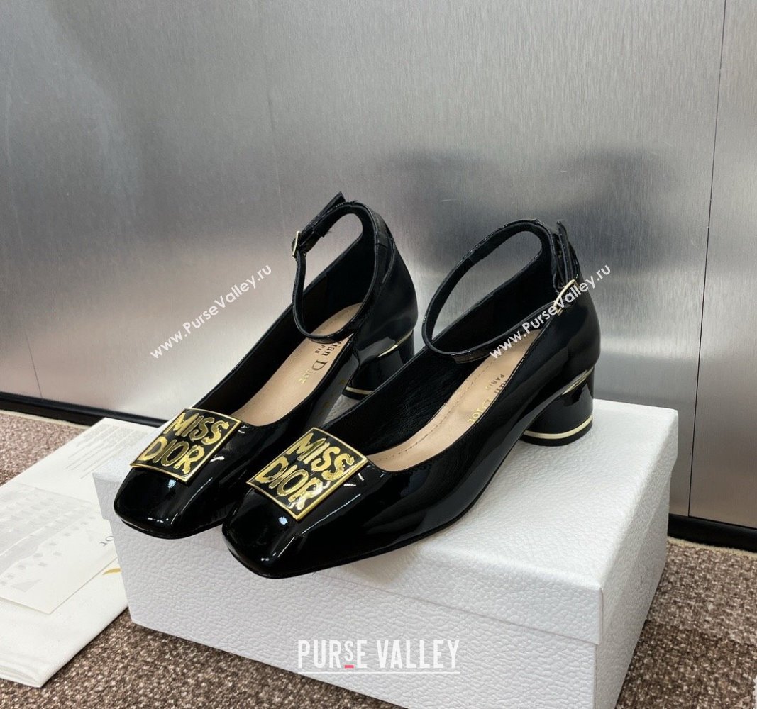 Dior Miss Dior Pump 3.5cm with Ankle Strap in Patent Calfskin Black 2024 (JC-240930006)