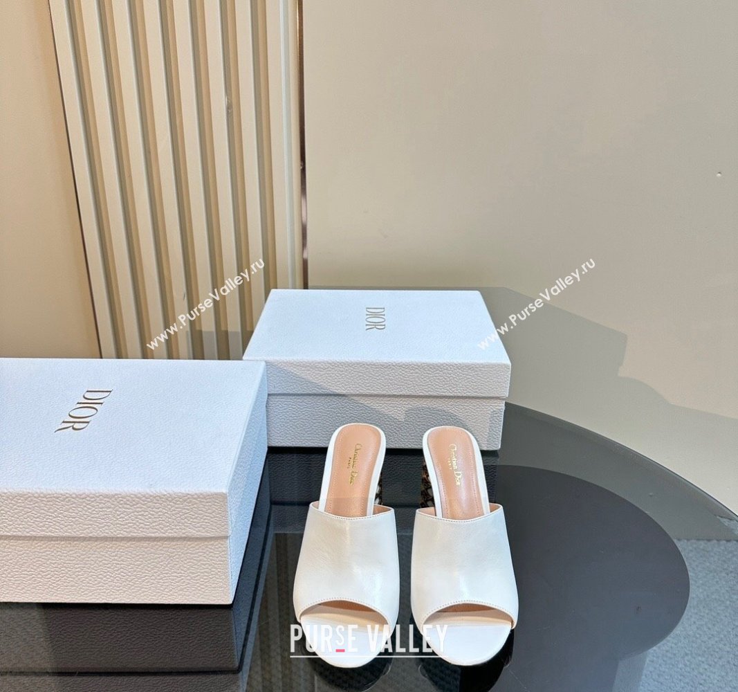 Dior Icon Heeled Slides Sandal 9.5cm in Calfskin White 2024 (MD-240930061)