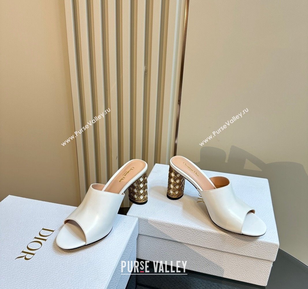 Dior Icon Heeled Slides Sandal 9.5cm in Calfskin White 2024 (MD-240930061)