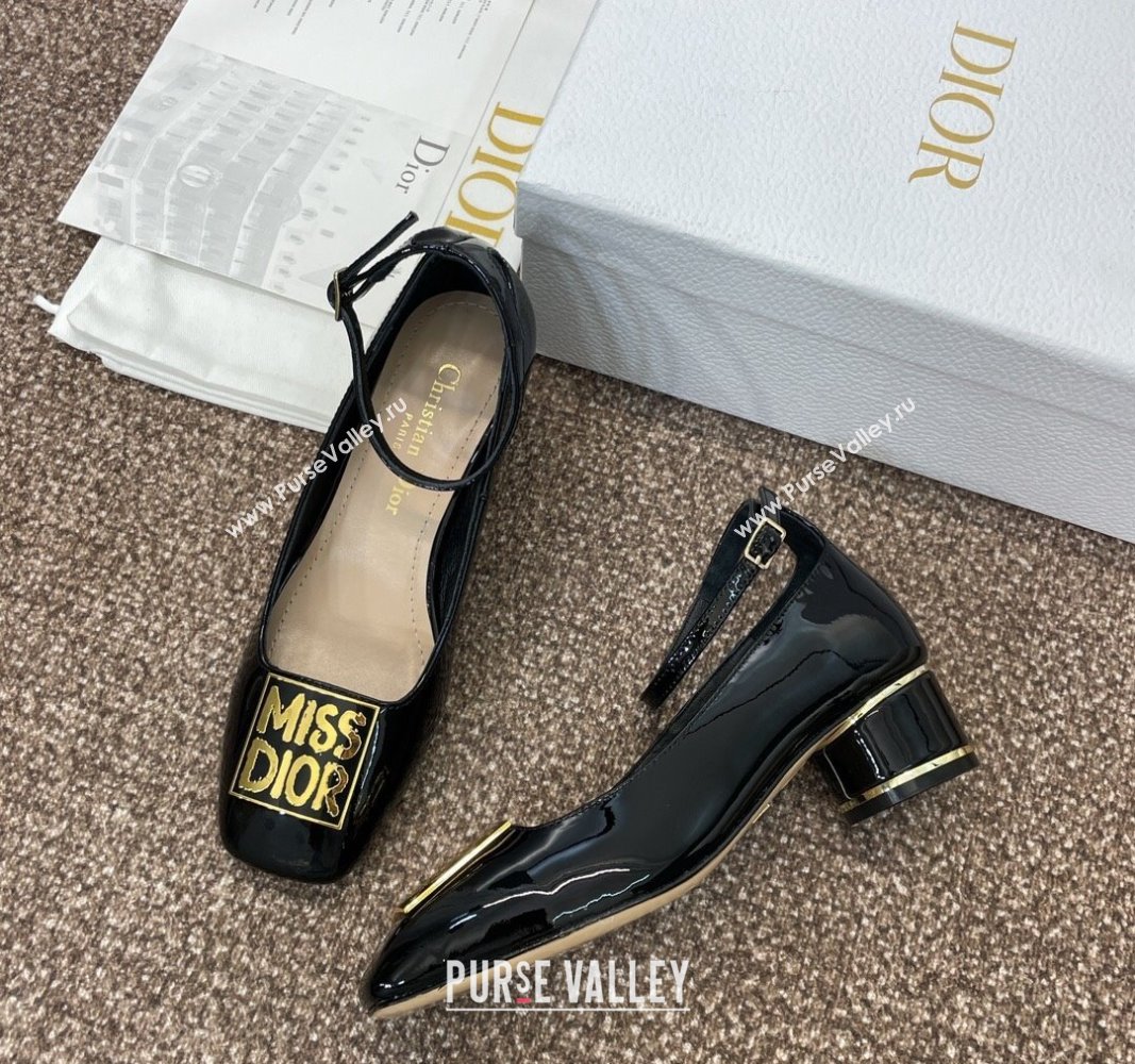 Dior Miss Dior Pump 3.5cm with Ankle Strap in Patent Calfskin Black 2024 (JC-240930006)