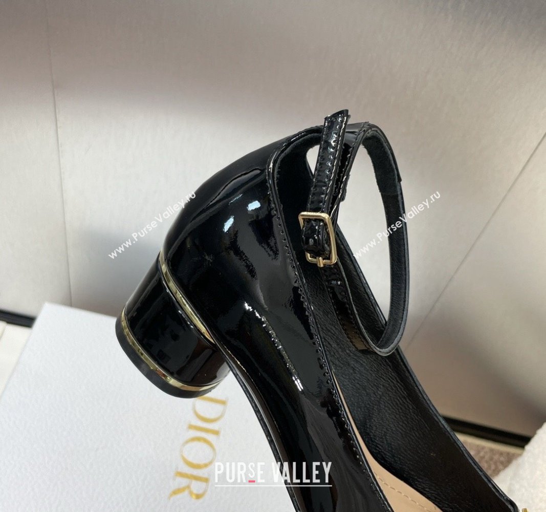 Dior Miss Dior Pump 3.5cm with Ankle Strap in Patent Calfskin Black 2024 (JC-240930006)