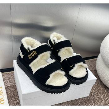 Dior Dioract Strap Flat Sandals in Suede and Shearling Black 2024 0930 (JC-240930017)