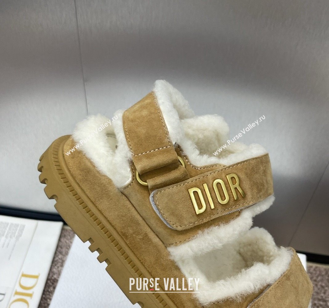 Dior Dioract Strap Flat Sandals in Suede and Shearling Light Brown 2024 0930 (JC-240930018)