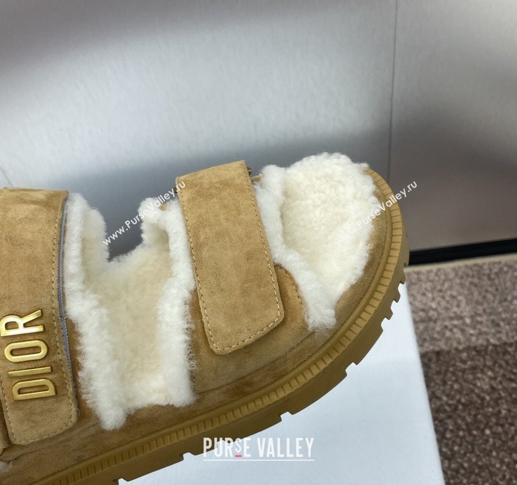 Dior Dioract Strap Flat Sandals in Suede and Shearling Light Brown 2024 0930 (JC-240930018)