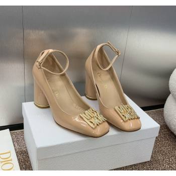 Dior Miss Dior Pump 8.5cm with Ankle Strap in Patent Calfskin Beige 2024 (JC-240930008)