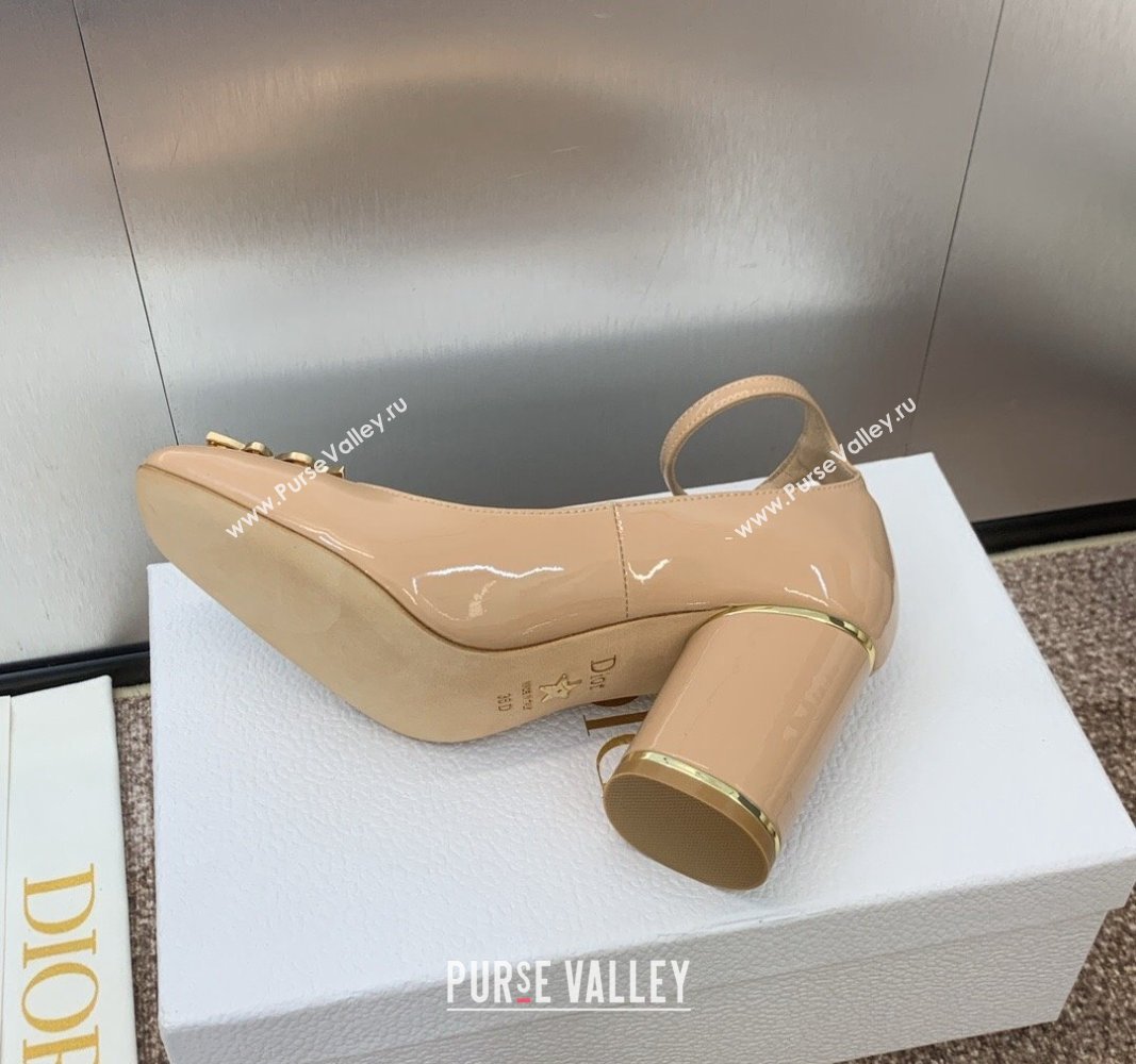 Dior Miss Dior Pump 8.5cm with Ankle Strap in Patent Calfskin Beige 2024 (JC-240930008)