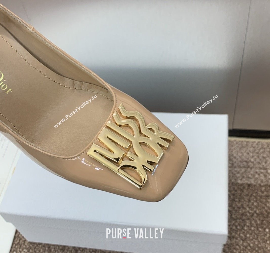 Dior Miss Dior Pump 8.5cm with Ankle Strap in Patent Calfskin Beige 2024 (JC-240930008)