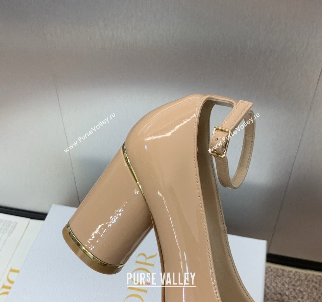 Dior Miss Dior Pump 8.5cm with Ankle Strap in Patent Calfskin Beige 2024 (JC-240930008)