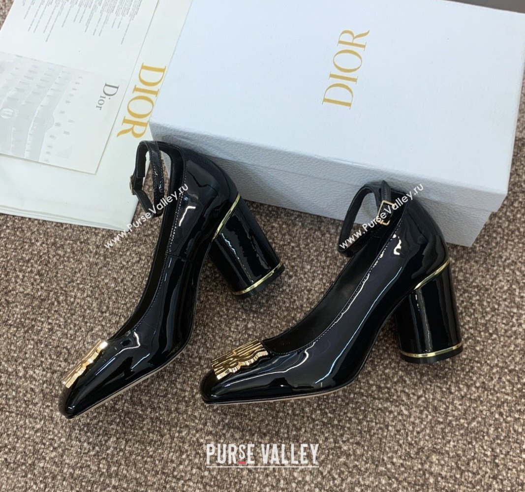 Dior Miss Dior Pump 8.5cm with Ankle Strap in Patent Calfskin Black 2024 (JC-240930009)