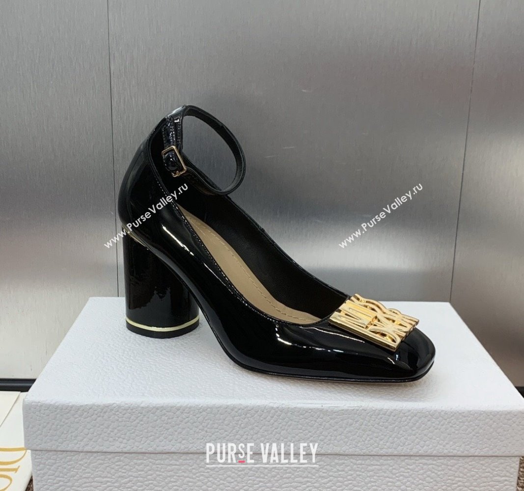 Dior Miss Dior Pump 8.5cm with Ankle Strap in Patent Calfskin Black 2024 (JC-240930009)