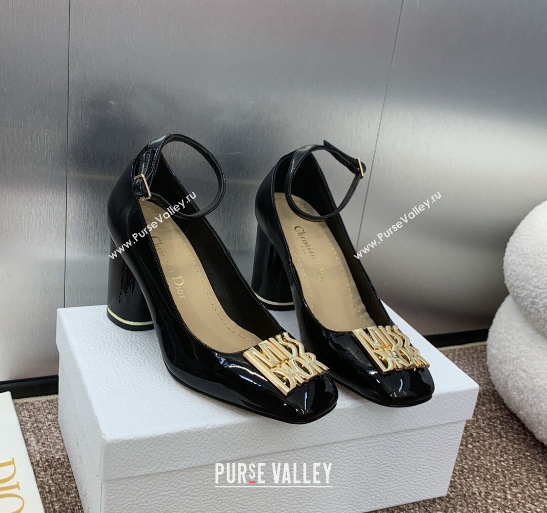 Dior Miss Dior Pump 8.5cm with Ankle Strap in Patent Calfskin Black 2024 (JC-240930009)