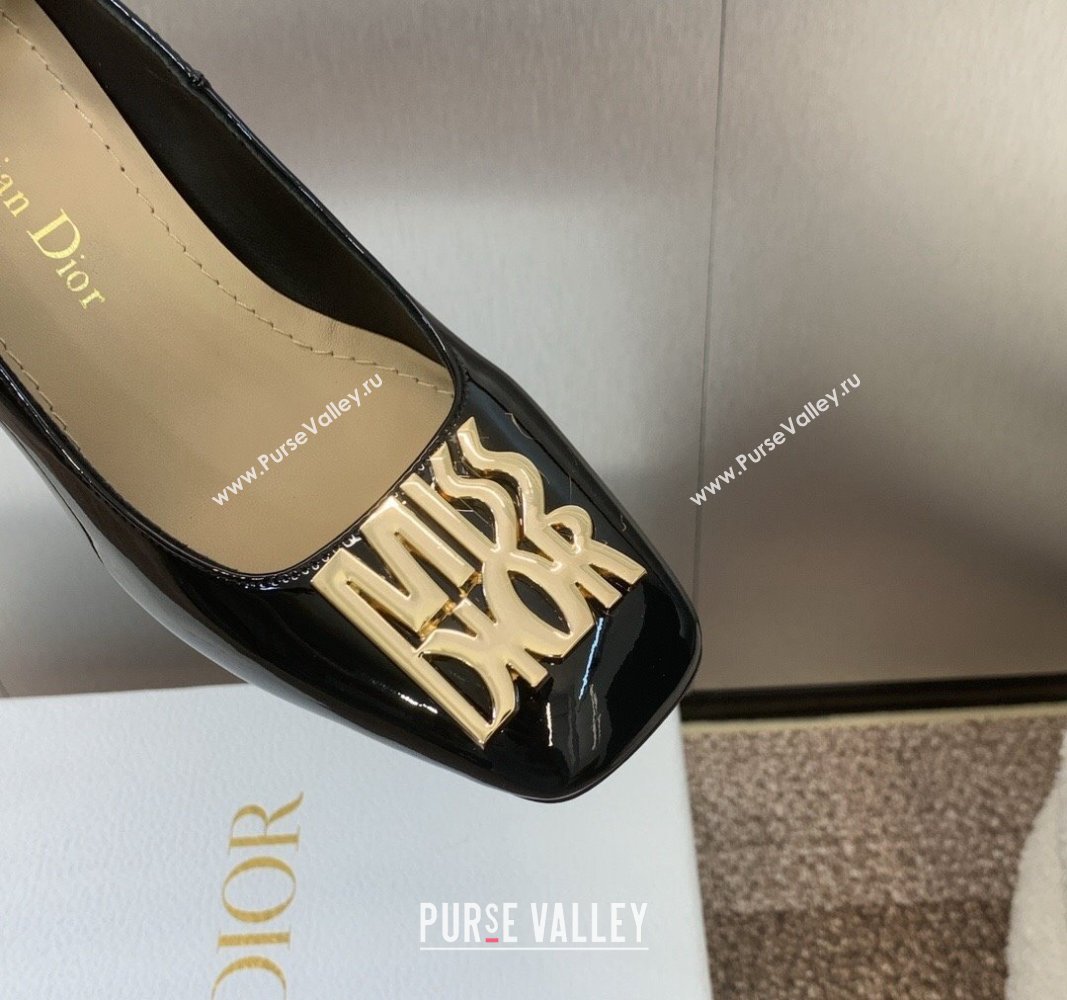 Dior Miss Dior Pump 8.5cm with Ankle Strap in Patent Calfskin Black 2024 (JC-240930009)