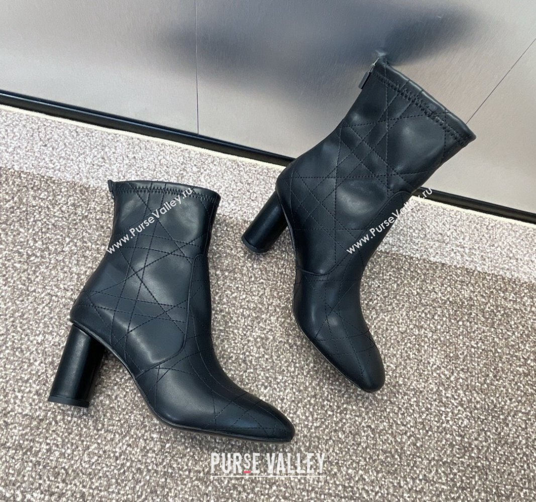 Dior D-Shadow Heeled Ankle Boots 9cm in Black Leather-Effect Stretch Material with Macrocannage Motif 2024 (JC-240930032)