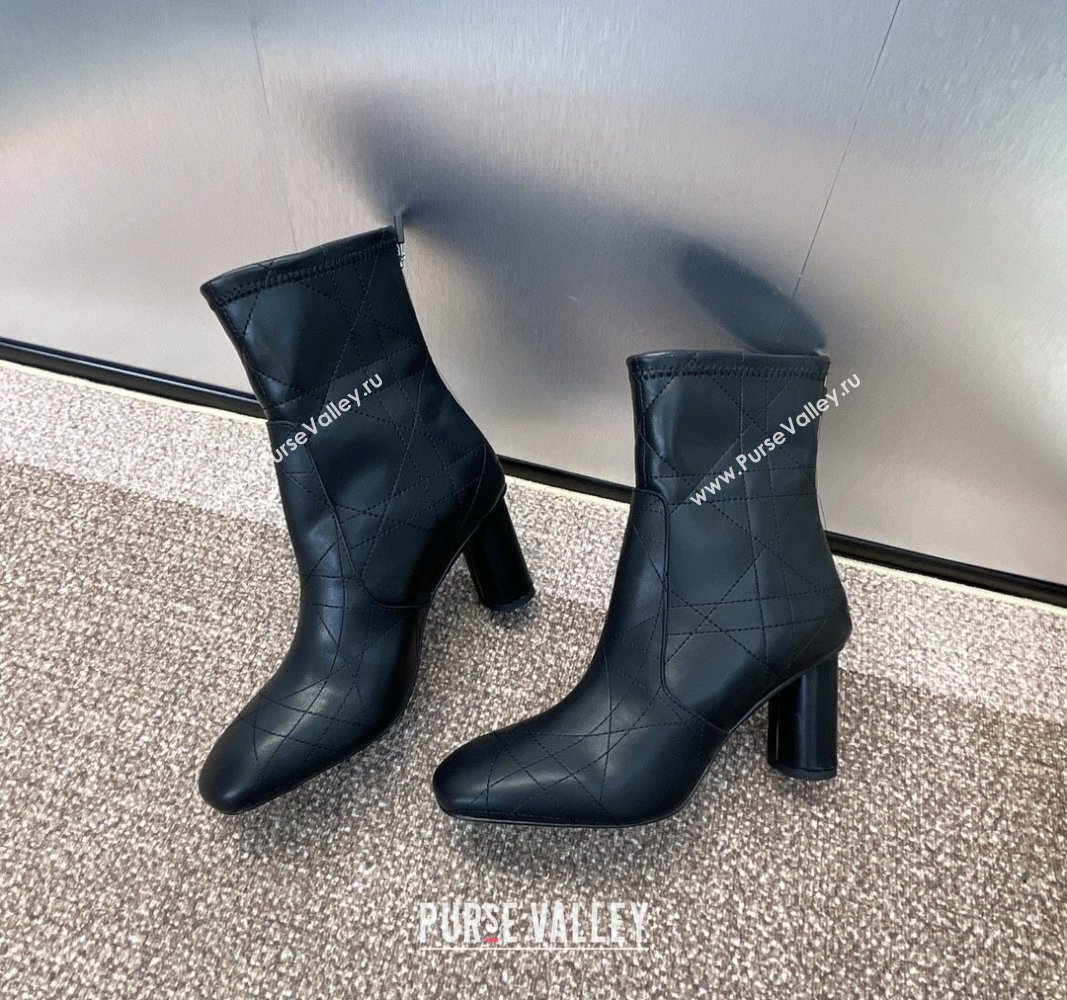 Dior D-Shadow Heeled Ankle Boots 9cm in Black Leather-Effect Stretch Material with Macrocannage Motif 2024 (JC-240930032)