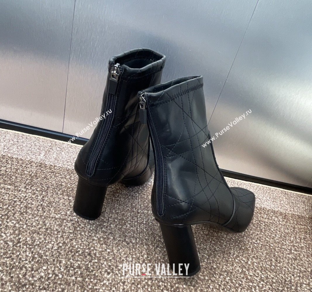 Dior D-Shadow Heeled Ankle Boots 9cm in Black Leather-Effect Stretch Material with Macrocannage Motif 2024 (JC-240930032)