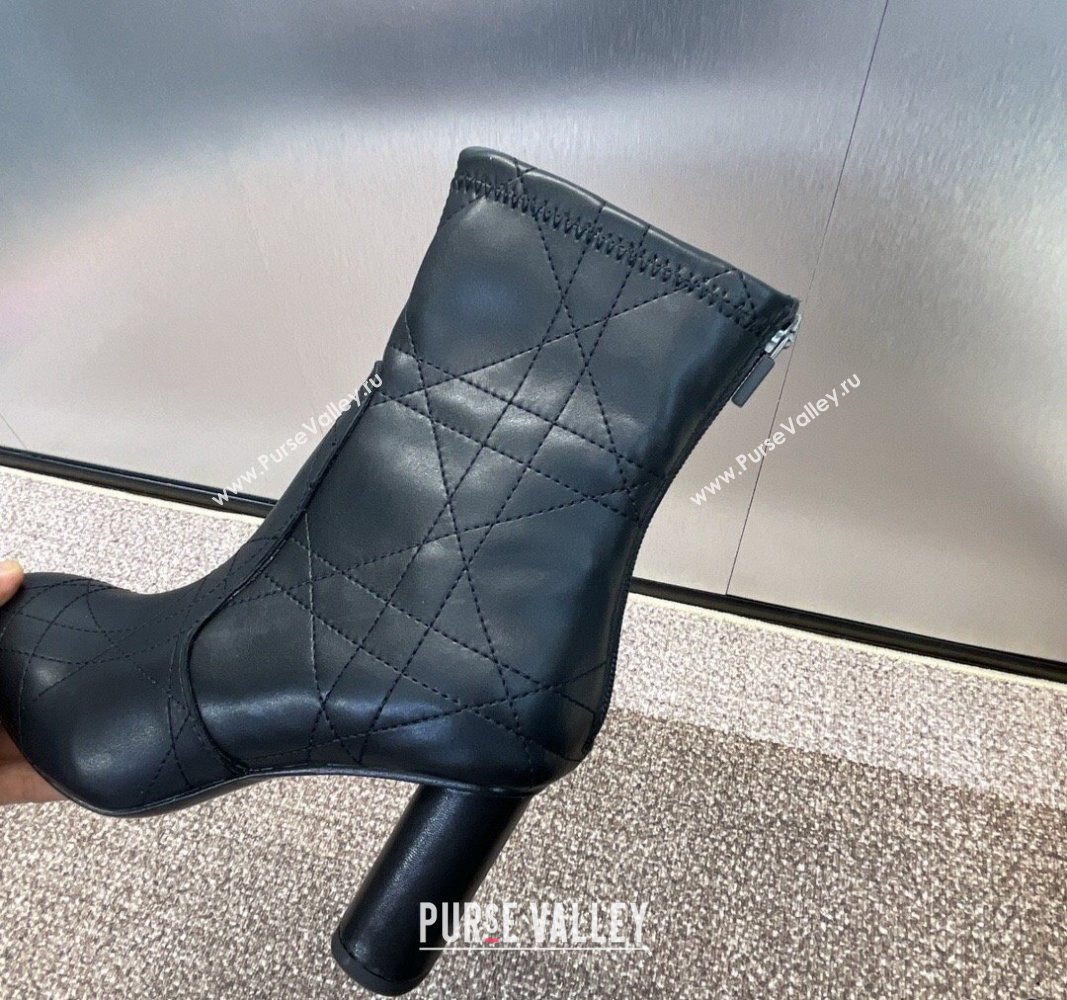 Dior D-Shadow Heeled Ankle Boots 9cm in Black Leather-Effect Stretch Material with Macrocannage Motif 2024 (JC-240930032)