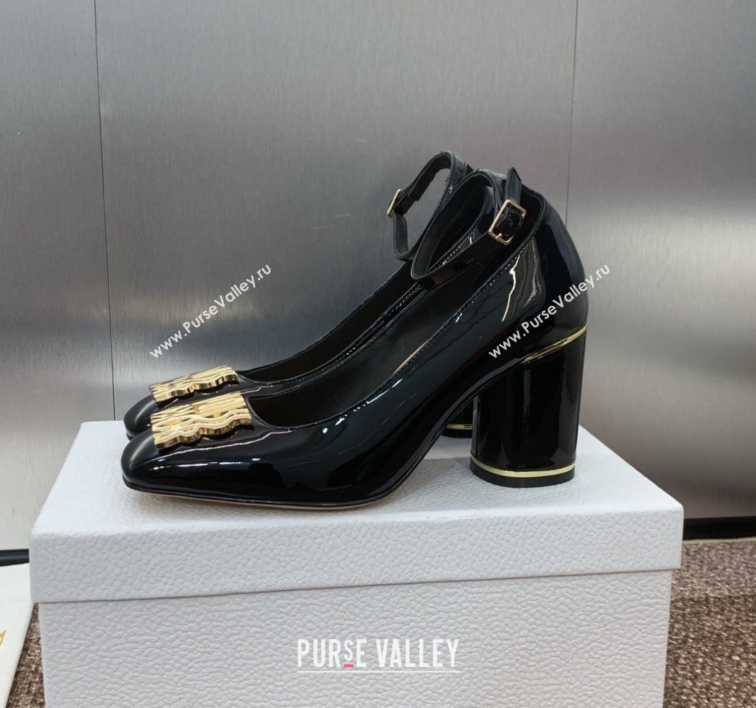 Dior Miss Dior Pump 8.5cm with Ankle Strap in Patent Calfskin Black 2024 (JC-240930009)