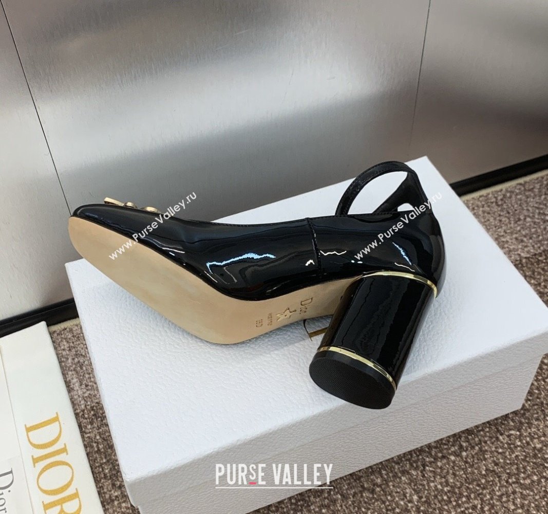 Dior Miss Dior Pump 8.5cm with Ankle Strap in Patent Calfskin Black 2024 (JC-240930009)