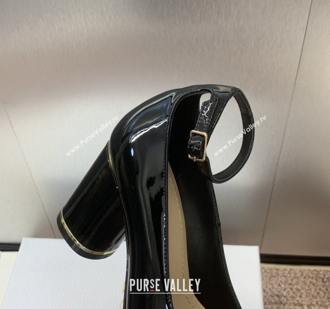 Dior Miss Dior Pump 8.5cm with Ankle Strap in Patent Calfskin Black 2024 (JC-240930009)