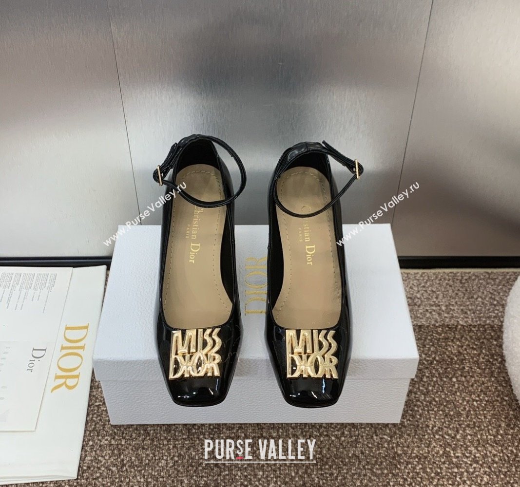 Dior Miss Dior Pump 8.5cm with Ankle Strap in Patent Calfskin Black 2024 (JC-240930009)