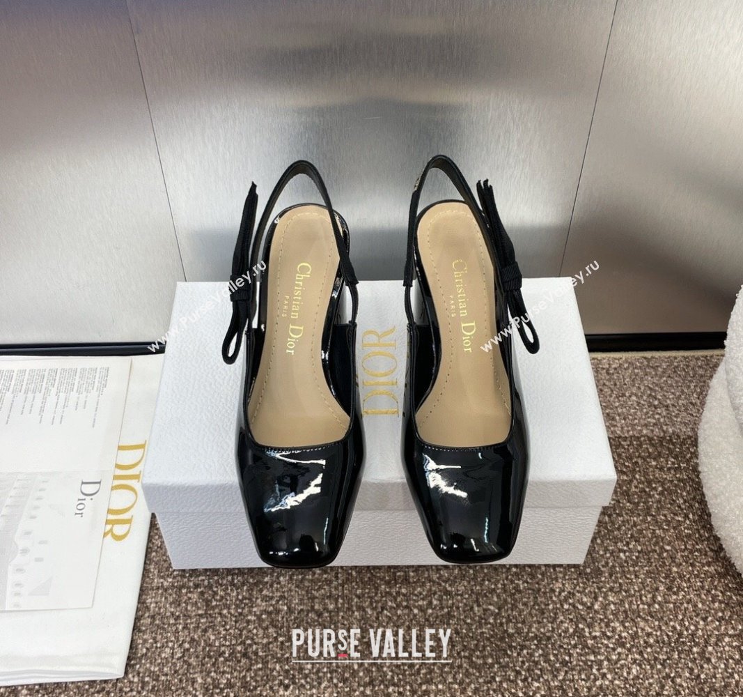 Dior Miss Dior Paris Slingback Pumps 8.5cm in Patent Calfskin with Bow Black 2024 (JC-240930010)