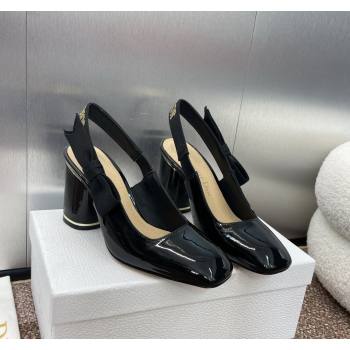 Dior Miss Dior Paris Slingback Pumps 8.5cm in Patent Calfskin with Bow Black 2024 (JC-240930010)