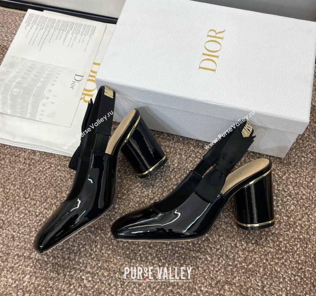 Dior Miss Dior Paris Slingback Pumps 8.5cm in Patent Calfskin with Bow Black 2024 (JC-240930010)