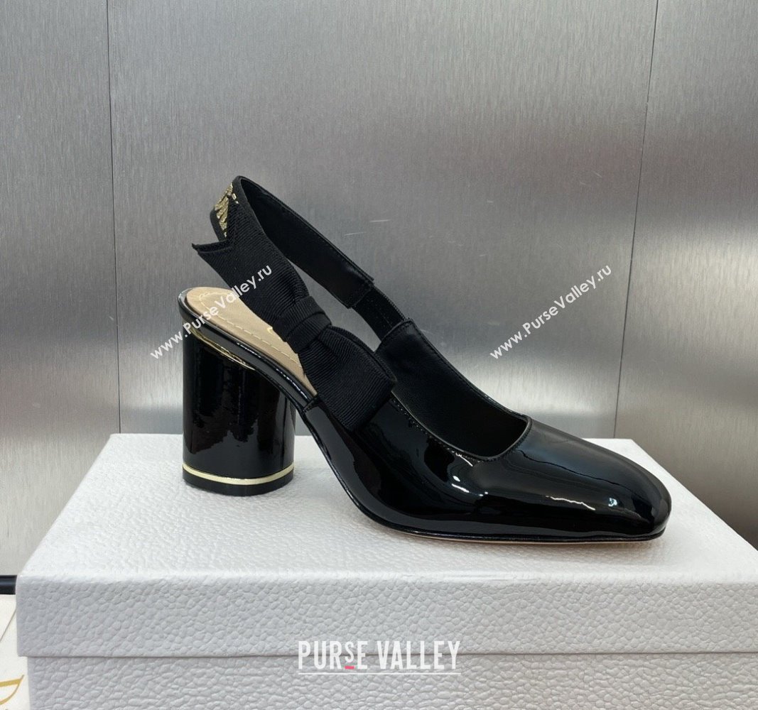 Dior Miss Dior Paris Slingback Pumps 8.5cm in Patent Calfskin with Bow Black 2024 (JC-240930010)