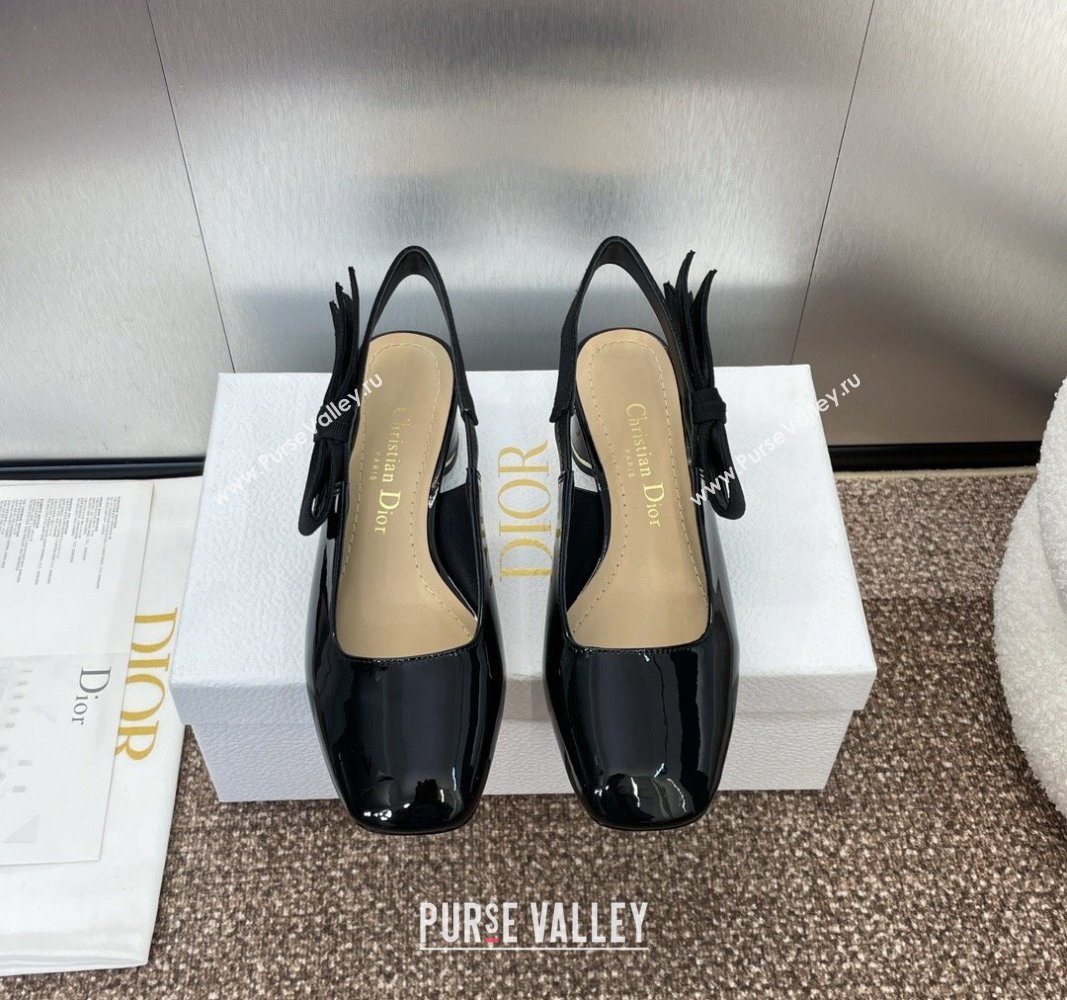 Dior Miss Dior Paris Slingback Pumps 3.5cm in Patent Calfskin with Bow Black 2024 (JC-240930011)