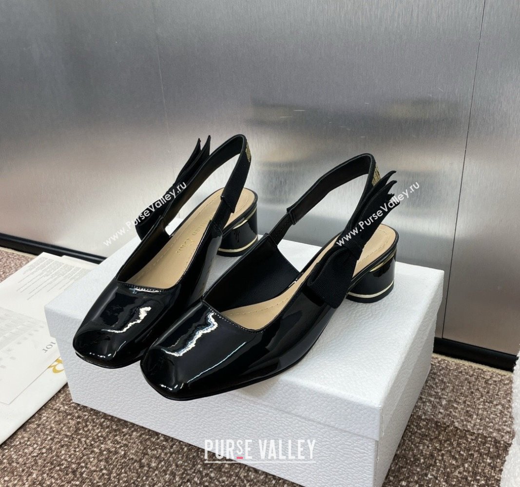 Dior Miss Dior Paris Slingback Pumps 3.5cm in Patent Calfskin with Bow Black 2024 (JC-240930011)