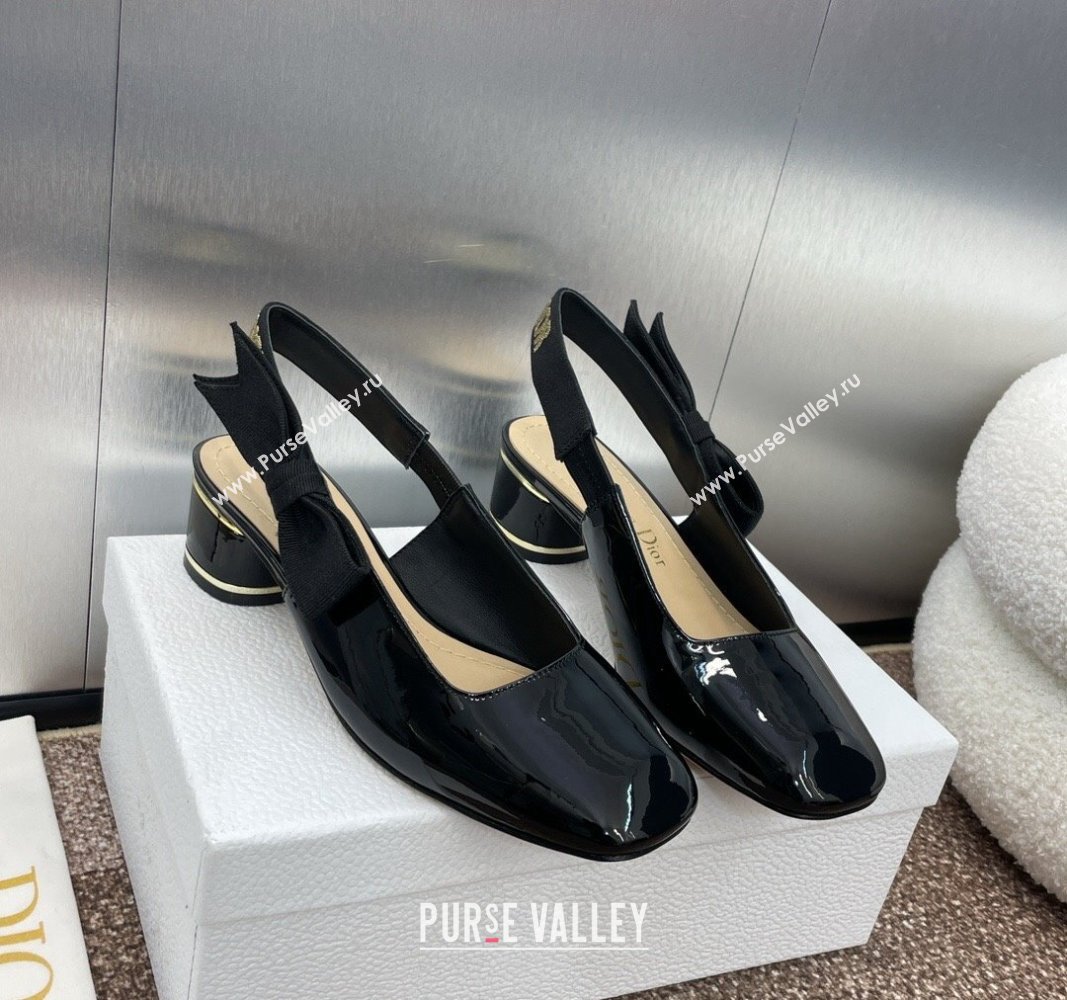 Dior Miss Dior Paris Slingback Pumps 3.5cm in Patent Calfskin with Bow Black 2024 (JC-240930011)