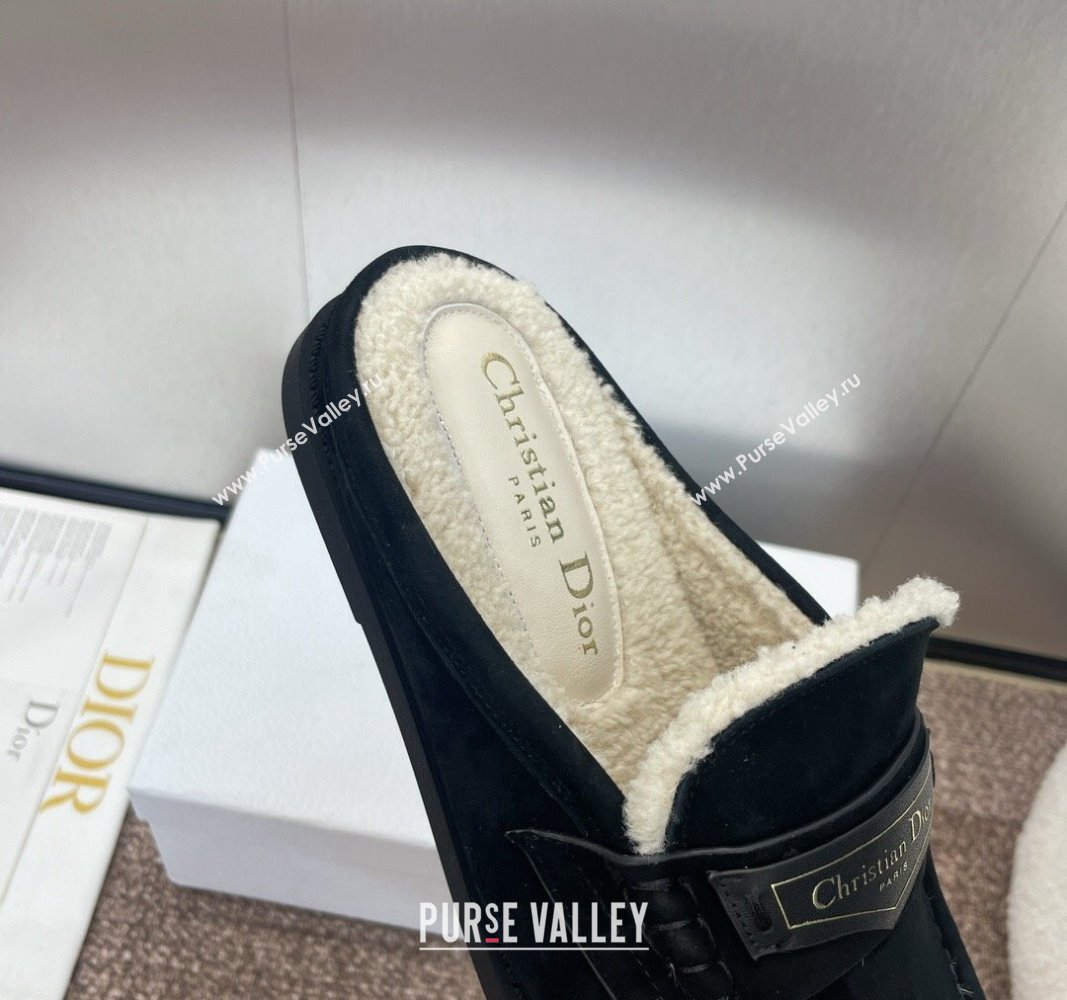 Dior Boy Flat Mules in Suede and Shearling Wool Black 2024 (JC-240930013)