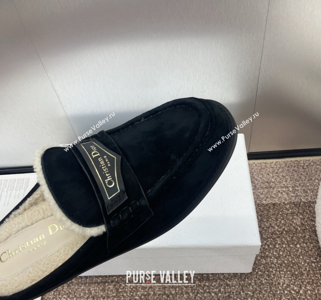 Dior Boy Flat Mules in Suede and Shearling Wool Black 2024 (JC-240930013)