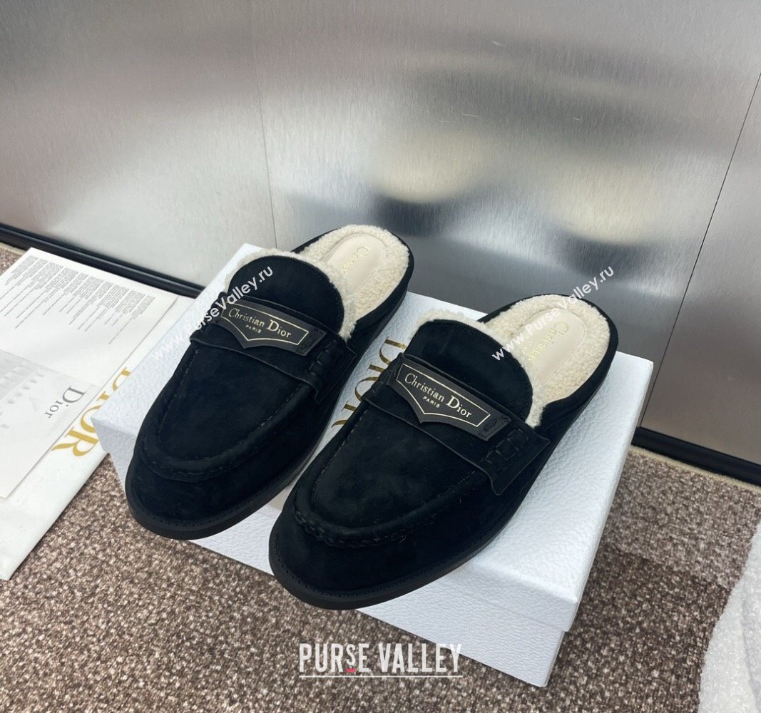 Dior Boy Flat Mules in Suede and Shearling Wool Black 2024 (JC-240930013)