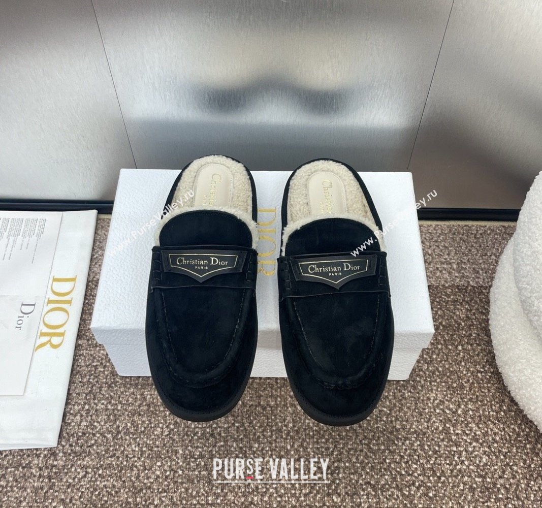 Dior Boy Flat Mules in Suede and Shearling Wool Black 2024 (JC-240930013)