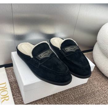 Dior Boy Flat Mules in Suede and Shearling Wool Black 2024 (JC-240930013)