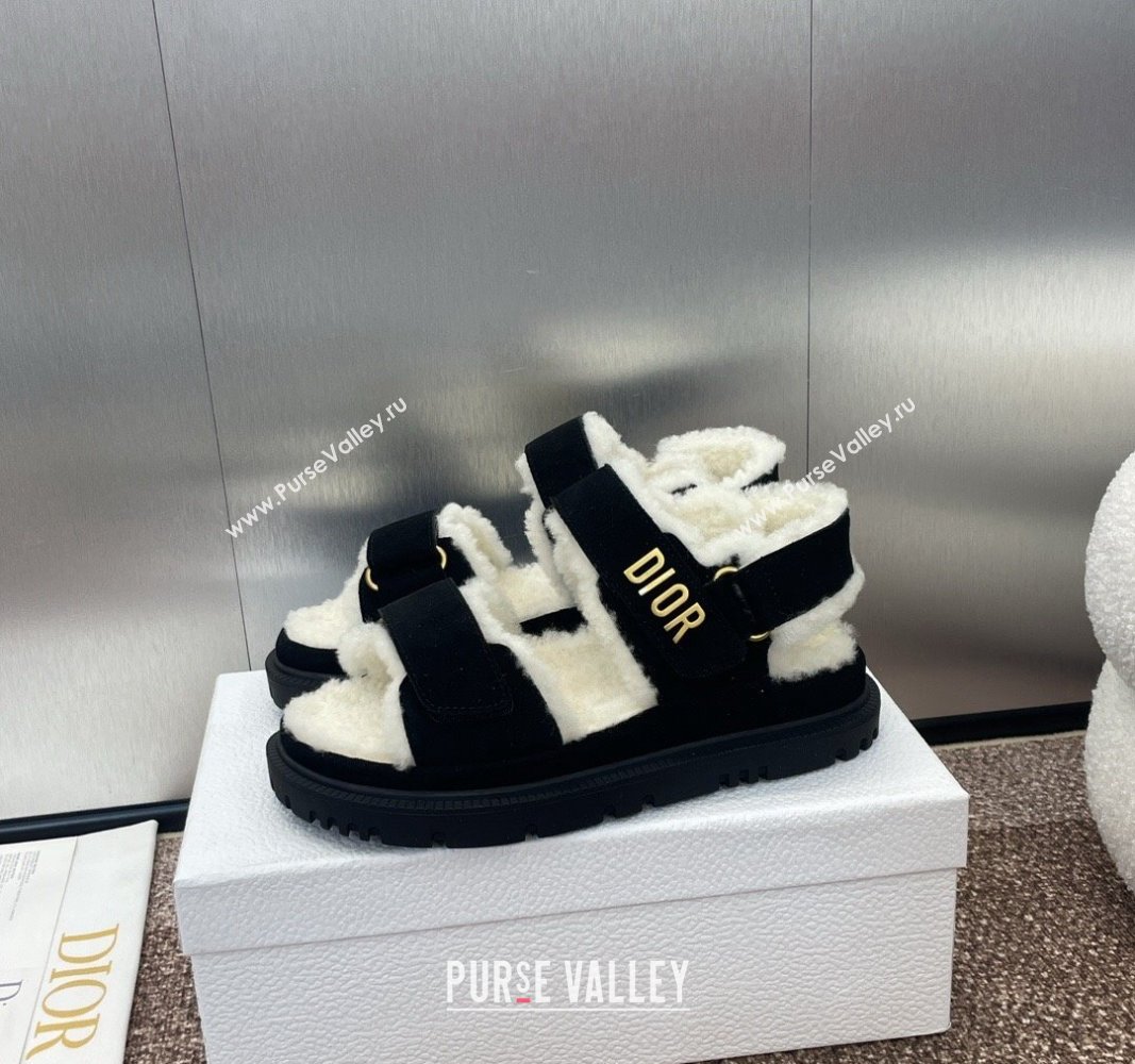 Dior Dioract Strap Flat Sandals in Suede and Shearling Black 2024 0930 (JC-240930017)