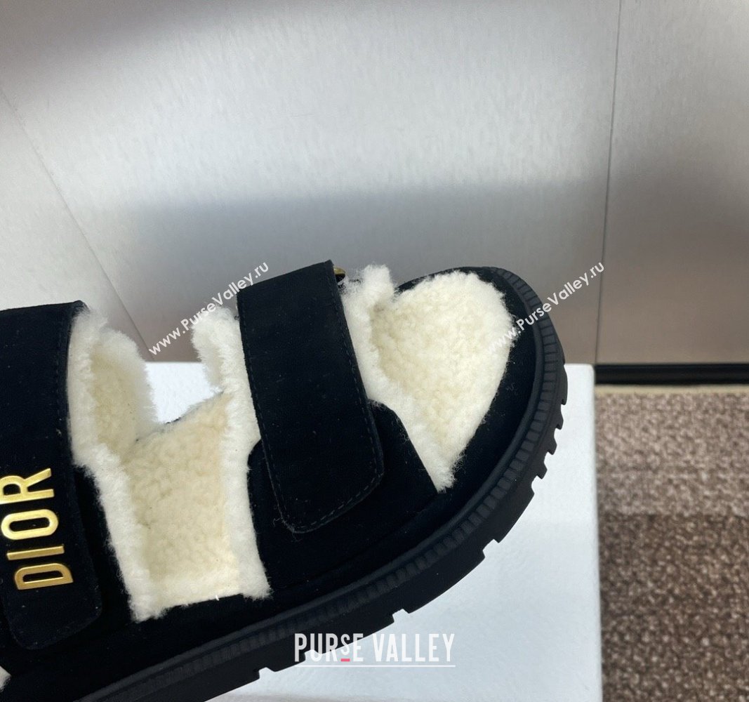 Dior Dioract Strap Flat Sandals in Suede and Shearling Black 2024 0930 (JC-240930017)