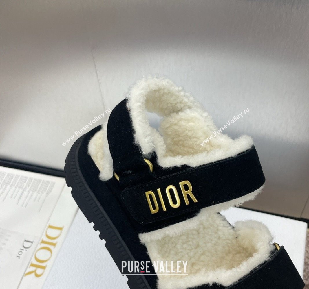 Dior Dioract Strap Flat Sandals in Suede and Shearling Black 2024 0930 (JC-240930017)