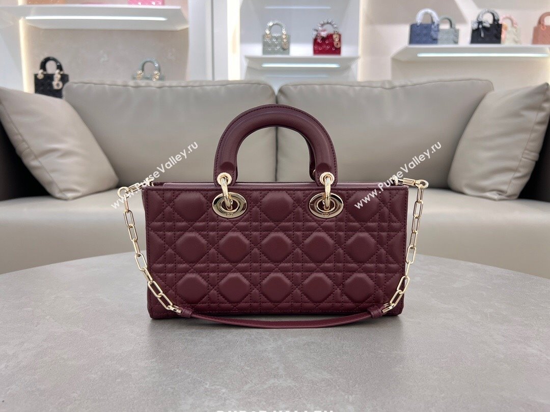 Dior Lady D-Joy Medium Bag in Cannage Lambskin Dark Burgundy 2024 M0540 (XXG-241031106)