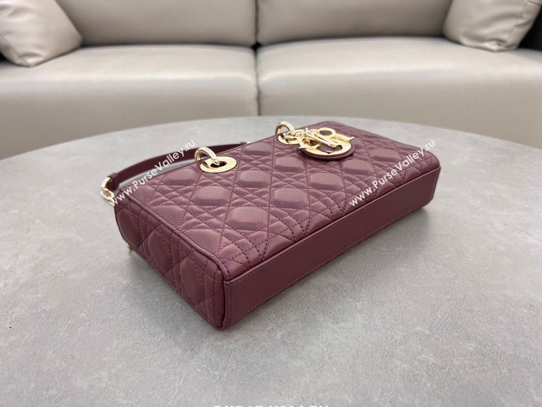 Dior Lady D-Joy Medium Bag in Cannage Lambskin Dark Burgundy 2024 M0540 (XXG-241031106)