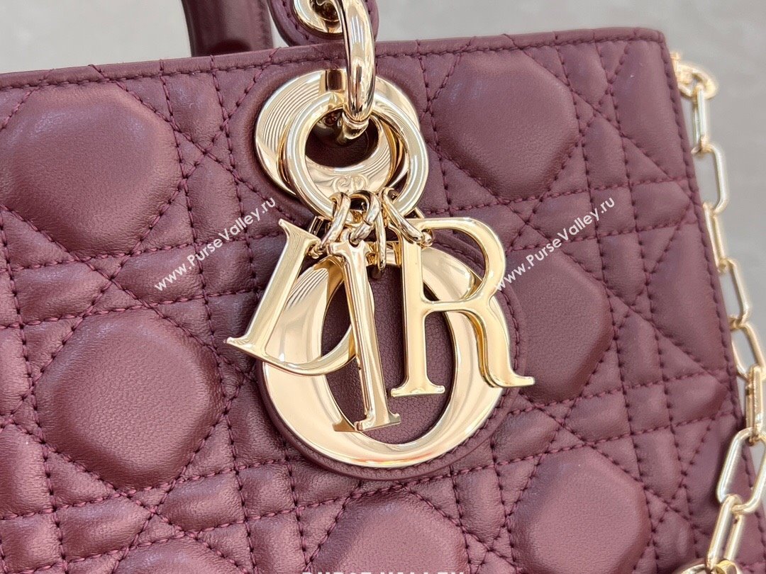 Dior Lady D-Joy Medium Bag in Cannage Lambskin Dark Burgundy 2024 M0540 (XXG-241031106)