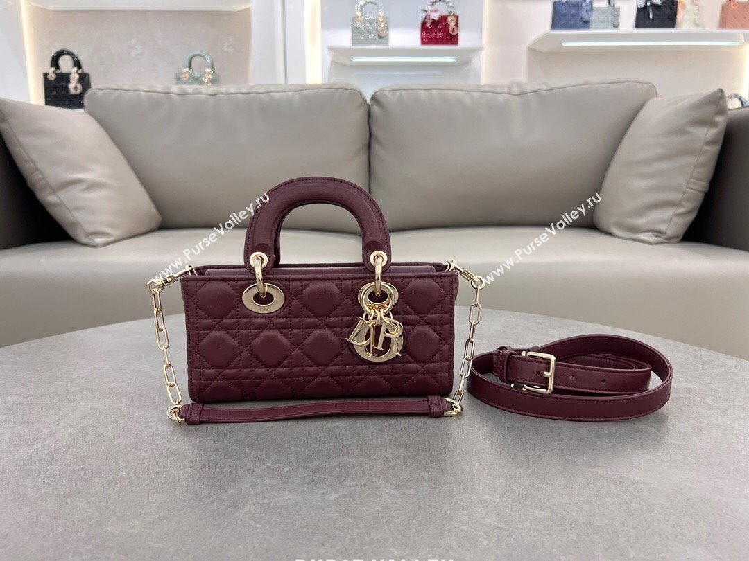 Dior Lady D-Joy Small Bag in Cannage Lambskin Dark Burgundy 2024 M0613 (XXG-241031109)