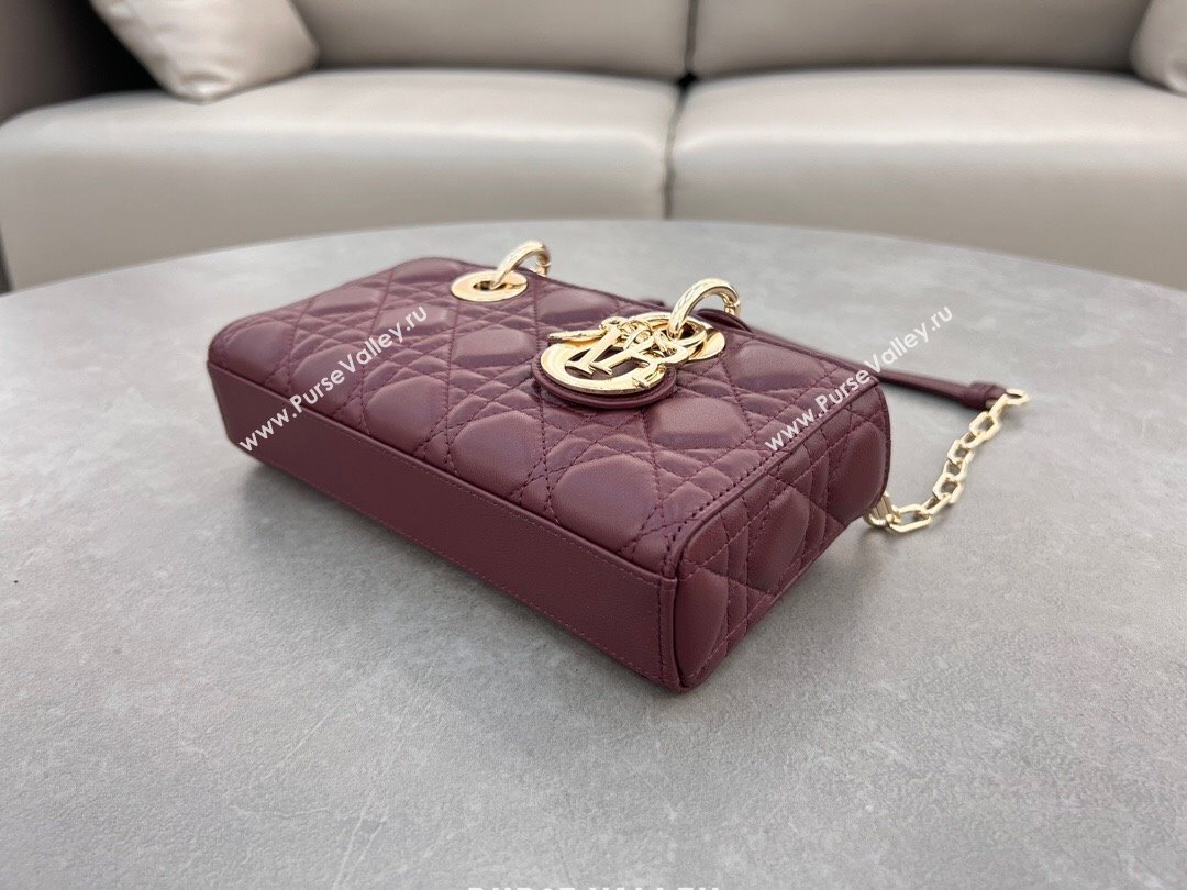 Dior Lady D-Joy Small Bag in Cannage Lambskin Dark Burgundy 2024 M0613 (XXG-241031109)