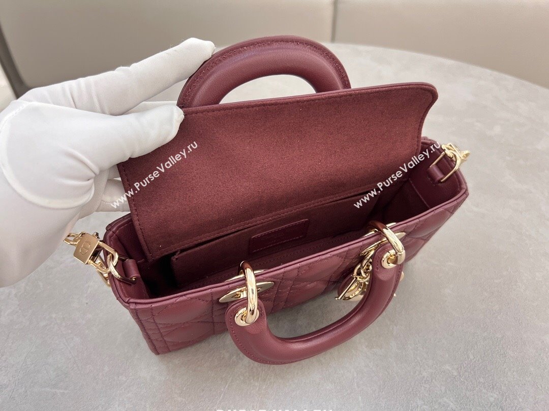 Dior Lady D-Joy Small Bag in Cannage Lambskin Dark Burgundy 2024 M0613 (XXG-241031109)