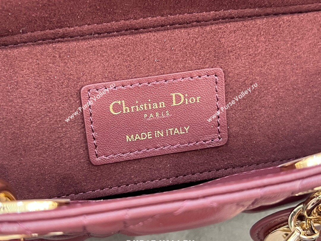 Dior Lady D-Joy Small Bag in Cannage Lambskin Dark Burgundy 2024 M0613 (XXG-241031109)