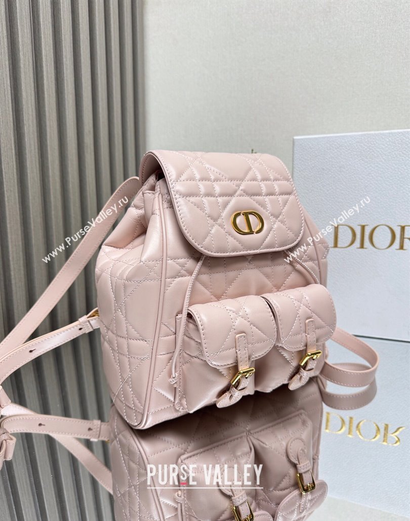 Dior Medium Dior Caro Backpack Bag in Macrocannage Lambskin Light Pink 2024 (XXG-241101013)