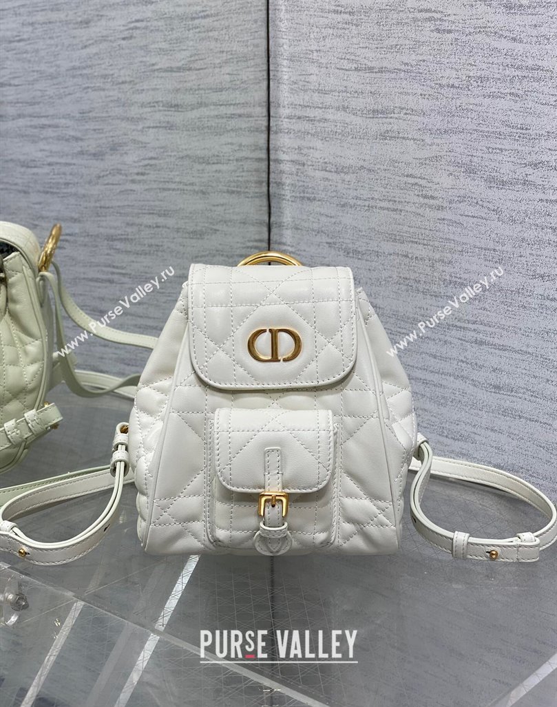 Dior Small Dior Caro Backpack Bag in Macrocannage Lambskin White 2024 (XXG-241101002)