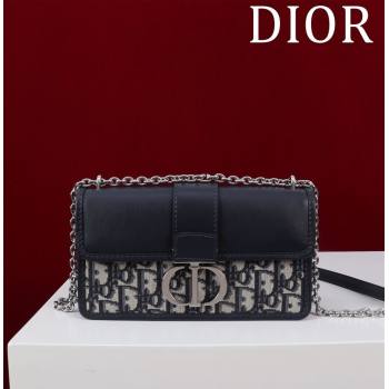 Dior 30 Montaigne East-West Bag with Chain in Blue Dior Oblique Jacquard and Smooth Calfskin Black/Silver 2024 (XXG-241101084)